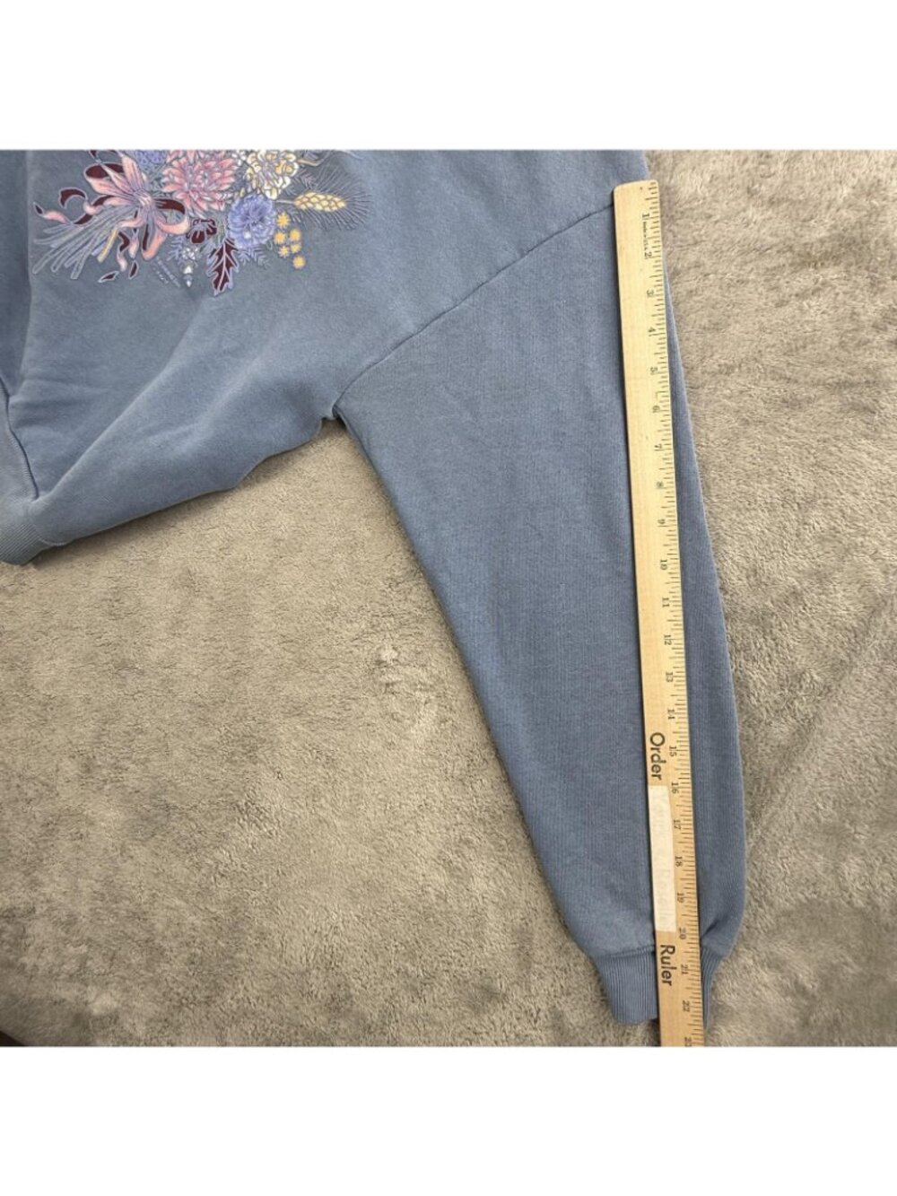 Vintage Morning Sun Sweatshirt Womens Medium Blue Floral Mock Neck USA Made 90s - Picture 11 of 15